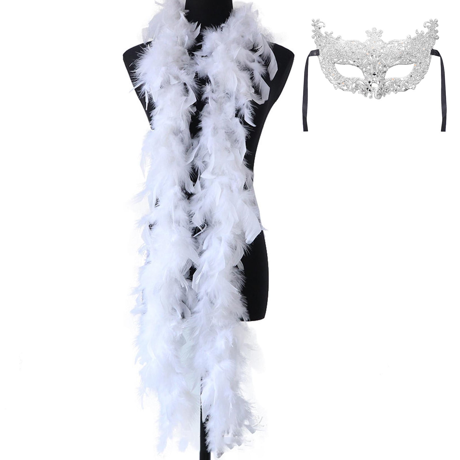 flydreamfeathers White 100 Gram Chandelle Feather Boa, 2 Yard Long-Great for Party, Wedding, Costume