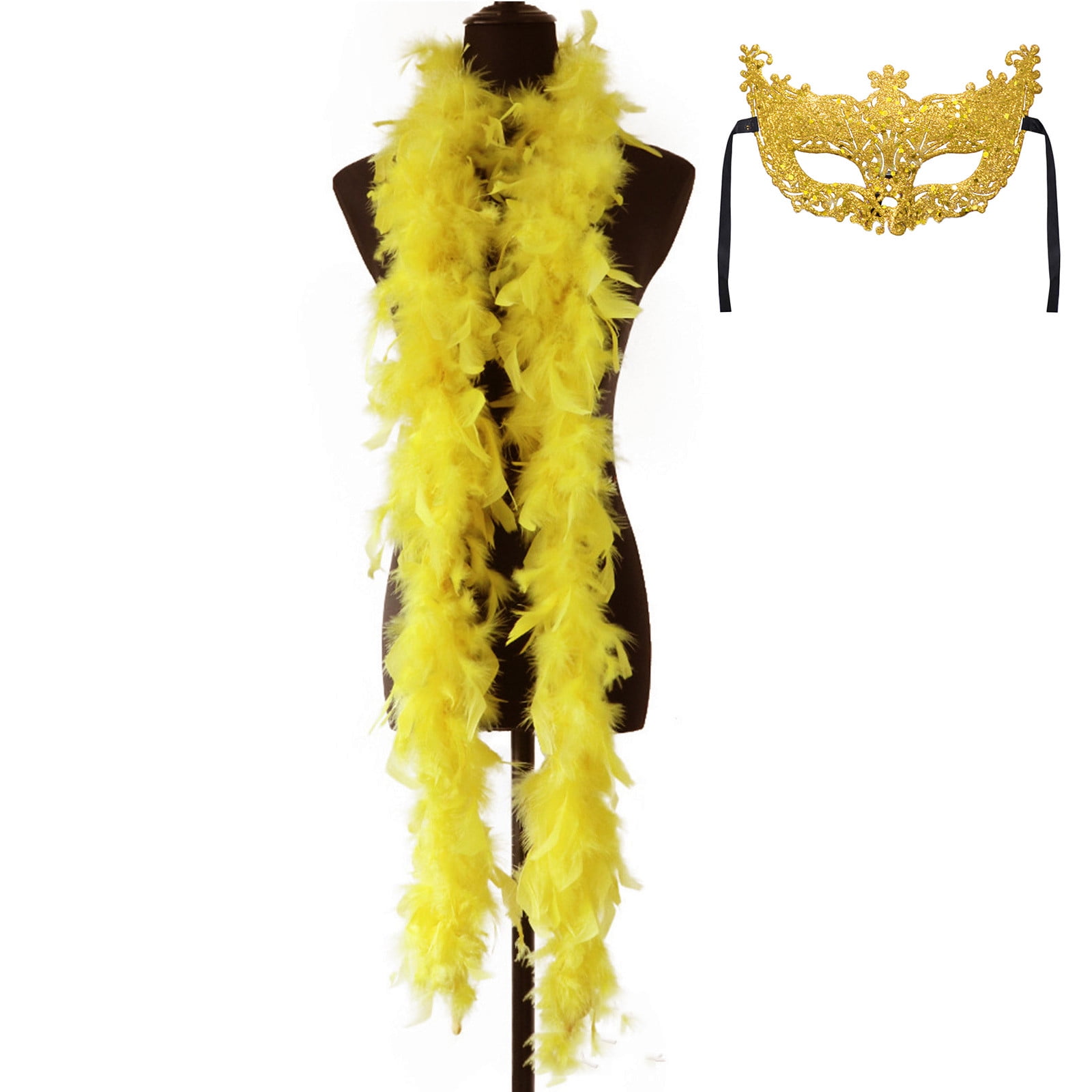Juinte 6 Pcs Mardi Gras Feather Boa 2.19 yd Turkey Chandelle Feather Boas Bulk Outfit Party Decors for Women Men Costumes