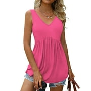 Simplmasygenix Clearance Summer Juniors Tunic Tank Tops Loose Blouse Fashion Summer V-Neck Sleeveless Solid Casual Tank Top Blouse