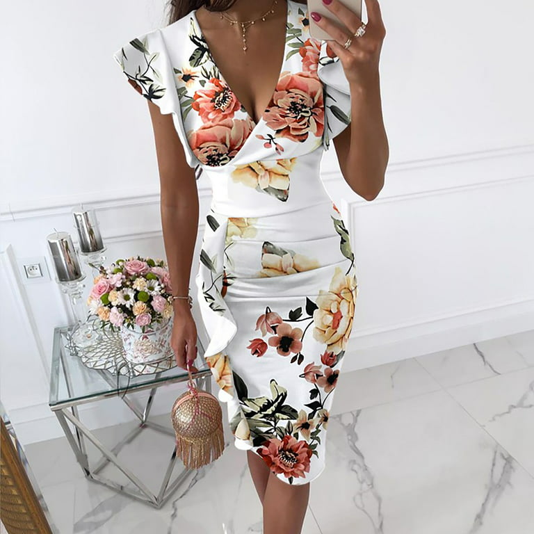 Simplmasygenix Dress for Holiday Parties Clearance Womens Sleeveless Dresses  Clearance Plus Size High Waist Flowers Printing Slimming Dress 
