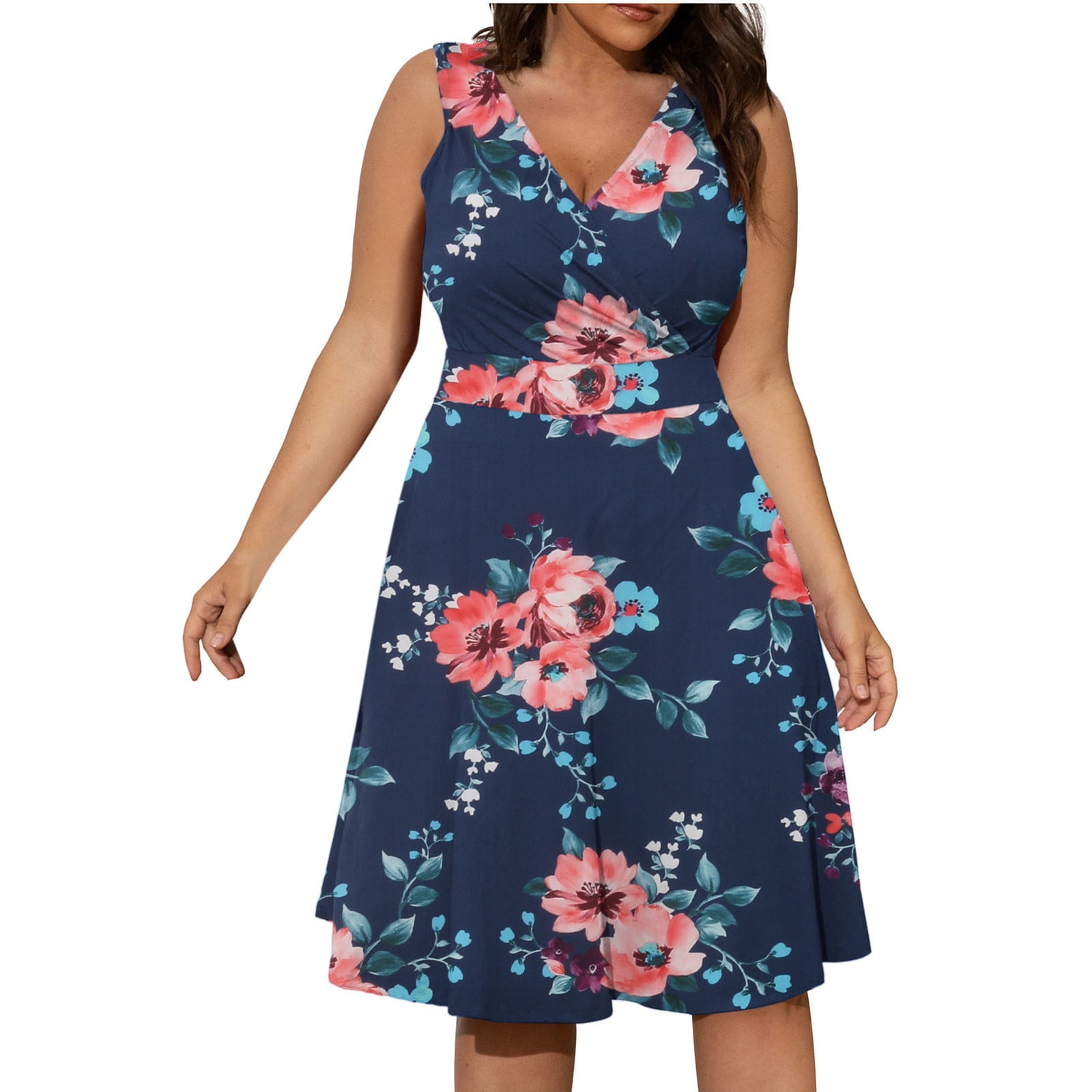 Simplmasygenix Holiday Dresses for Women Clearance Womens Sleeveless  Dresses Clearance Plus Size Sling Belt Floral Print Mini Dress 
