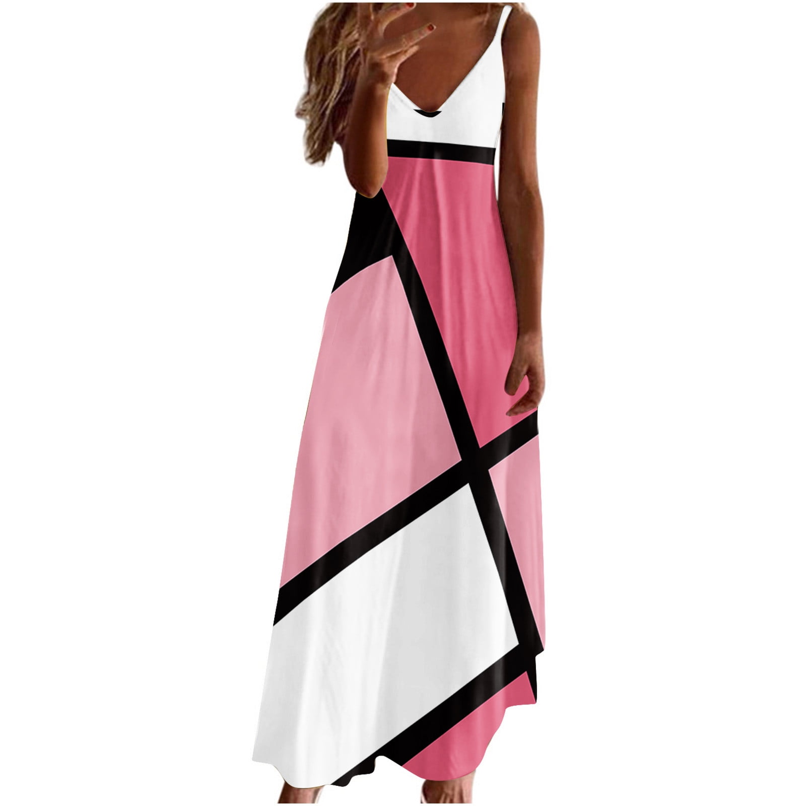Simplmasygenix Holiday Dresses for Women Clearance Womens Sleeveless  Dresses Clearance Plus Size Stripe Printing Long Dress