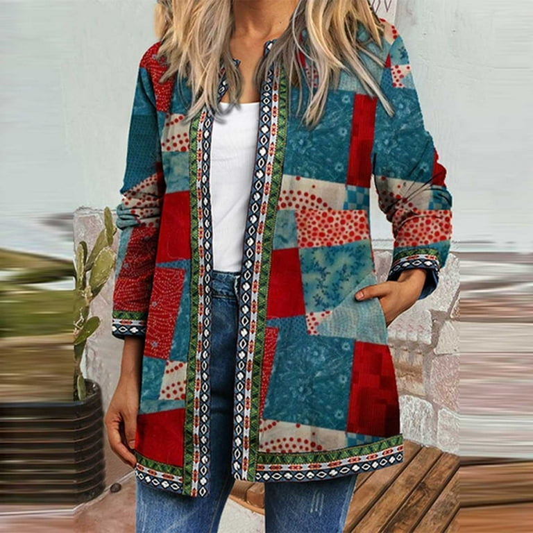 Simplmasygenix Jackets for Women Clearance Coat Women s Ethnic Jacket Sleeve Cardigan Vintage Print Lightweight Coat Tops