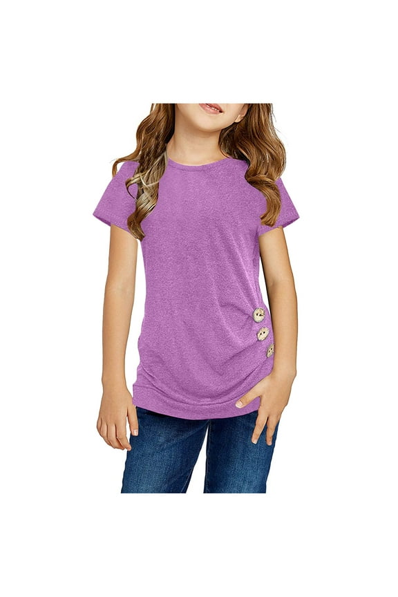 Simplmasygenix Kids Tops Summer Dress Plus Size Kids Girls Casual Tunic Tops Knot Front Button Short Sleeve Blouse T-Shirt Tee