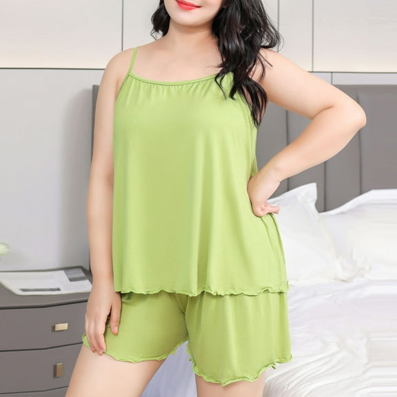 Wensltd Large Size Pajama Sets for Women Soft Sleepwear Tank Tops Shorts Nightwear Outfits