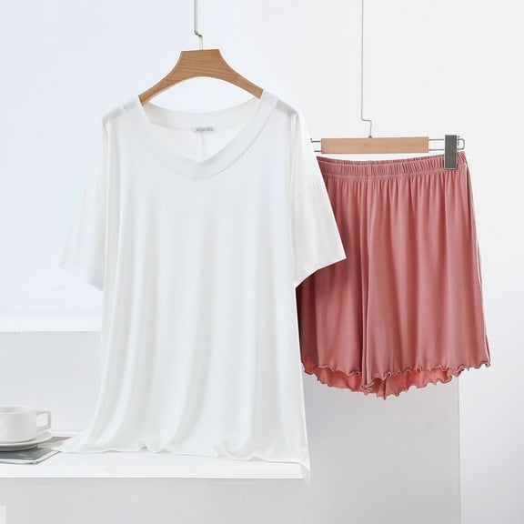 Wensltd Lightweight Pajamas for Women Summer Soft Loose Short Sleeve Sleepwear Sets 2 Piece