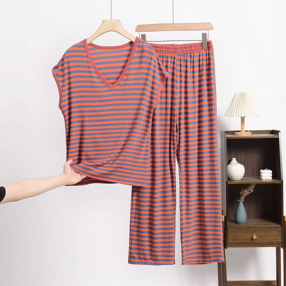 Wensltd Lounge Sets for Women Comfy Pajamas Set 2 Piece Outfits Short Sleeve Tops and Wide Leg Pants