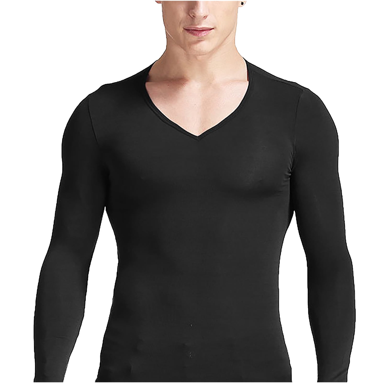 Simplmasygenix Men's Dry-Fit Moisture Wicking Performance Long Sleeve T- Shirt, Clearance Slim Thin Thermal Underwear Men's V Neck Autumn Clothes  Breathable Basic Bottoming Shirt 