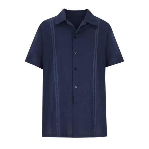 Simplmasygenix Men's Tops Summer Clearance Short Sleeve Linen Breathable Shirts Casual Cuban Guayabella Shirts Short Sleeve Beach Shirts
