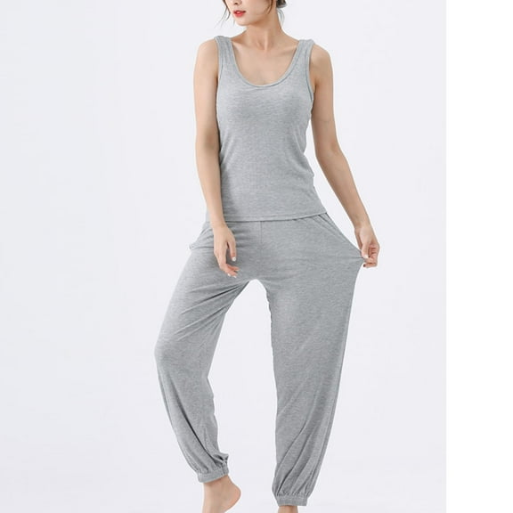 Wensltd Ribbed Pajama Set Women Lightweight Sports Camisole Lantern Pants Nightwear Outfits