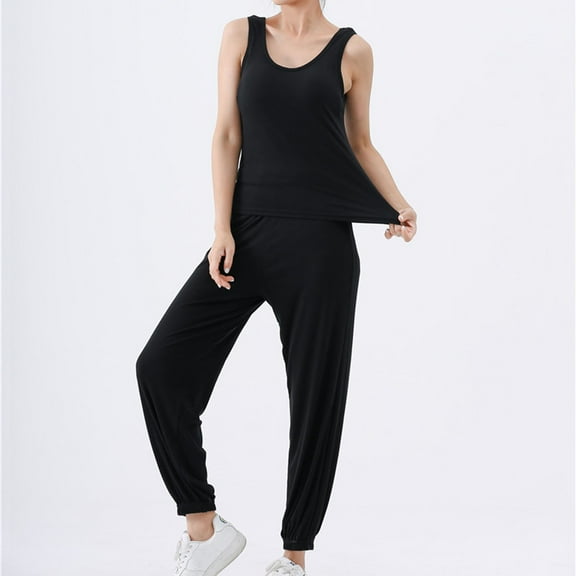 Wensltd Ribbed Pajama Set Women Lightweight Sports Camisole Lantern Pants Nightwear Outfits