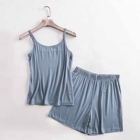 Wensltd Solid Color Pajamas for Women Slim Fit Tank Top and Pant Fashion Sleepwear Sets
