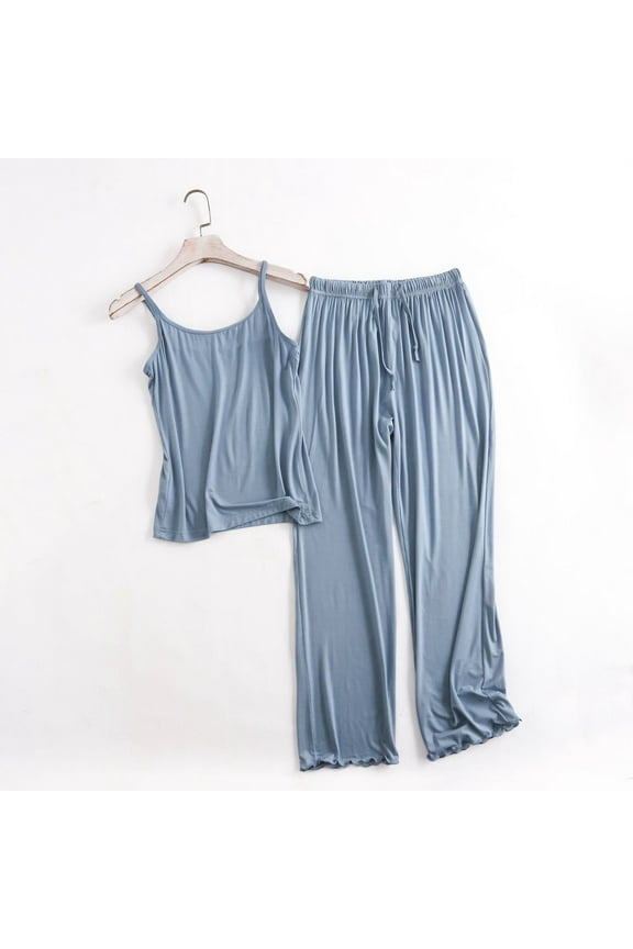 Solid Color Pajamas for Women Slim Fit Tank Top and Pants Fashion Sleepwear Sets