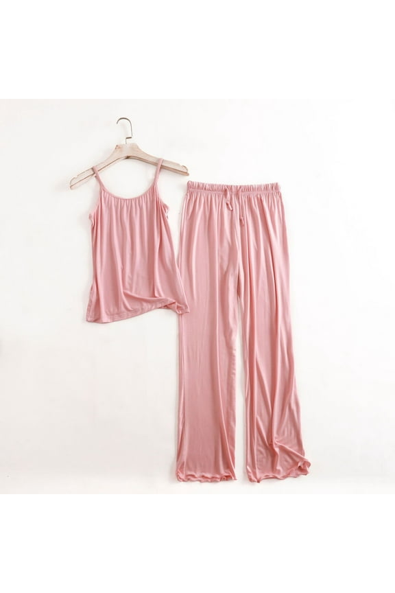 Solid Color Pajamas for Women Slim Fit Tank Top and Pants Fashion Sleepwear Sets