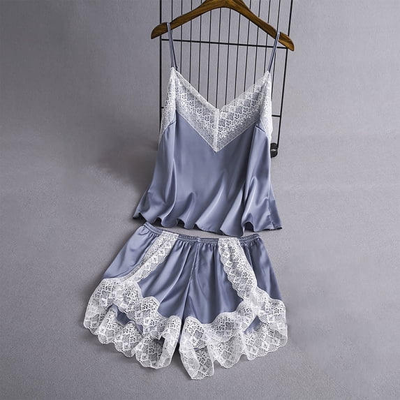 Wensltd Wine Lace Camisole Pajamas for Women Slim Fit Crop Top and Shorts Casual Sleepwear