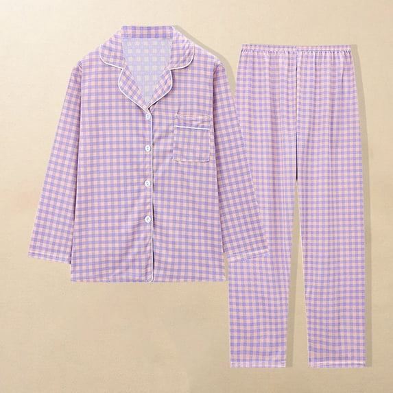 Wensltd Women Loose Pajama Set Button Down Lapel Tops Long Pant Winter Loungewear Sets