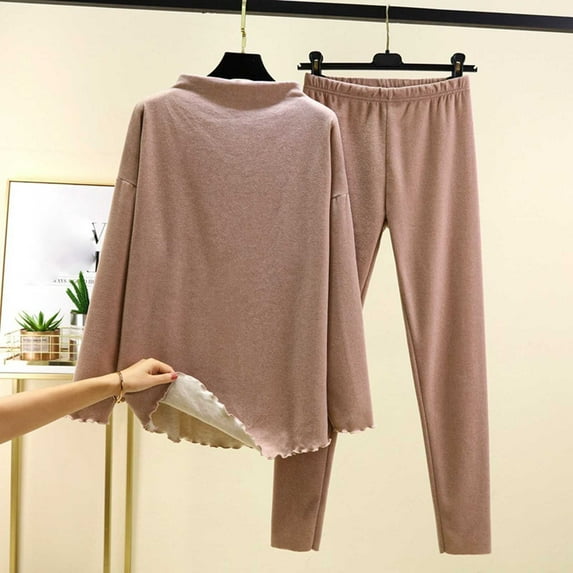 Wensltd Women's Velvet Pajama Set Solid Color Fall Winter Sleepwear Warm Home Clothes Sets