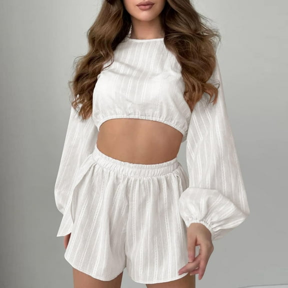 Wensltd Womens Cute Pajama Sets 2 Piece Crop Top and Shorts Soft Slim Fit Sleepwear Sets