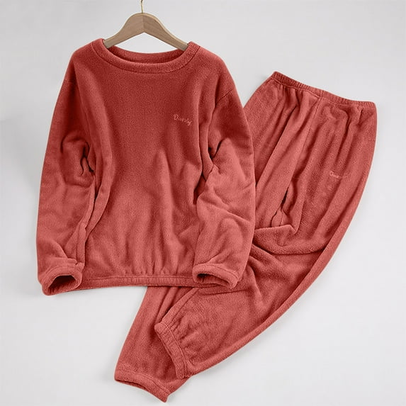 Wensltd Womens Fall Velvet Pajama Set Solid Color Soft Warm Thick Pajama for Women