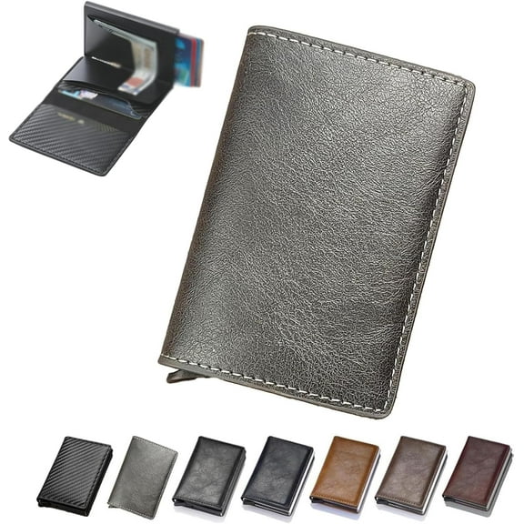 Simplofficial Simple Toggle Wallets for Men, Auto Pop up Wallets, Men's Genuine Leather Wallet Rfid Blocking, Anti-Theft Minimalist Credit Card Holder (Gray)