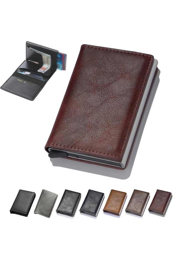 Simplofficial Simple Toggle Wallets for Men, Auto Pop up Wallets, Men's Genuine Leather Wallet Rfid Blocking, Anti-Theft Minimalist Credit Card Holder (Red)