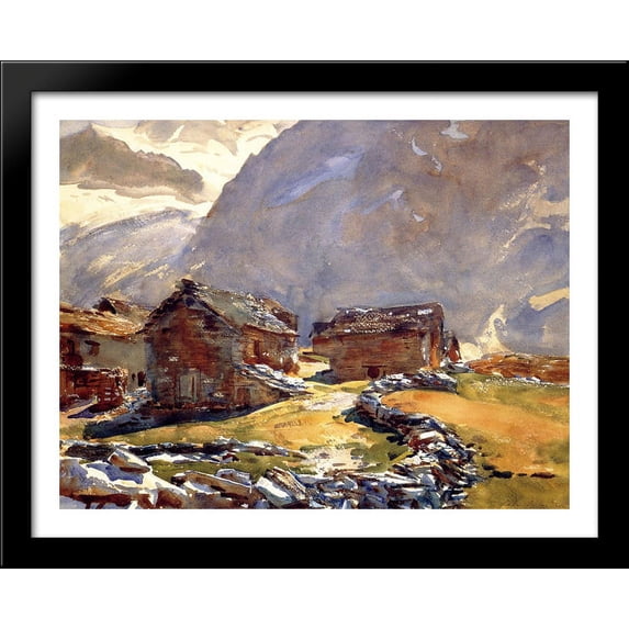 Simplon Pass: Chalets 36x28 Large Black Wood Framed Print Art by John Singer Sargent