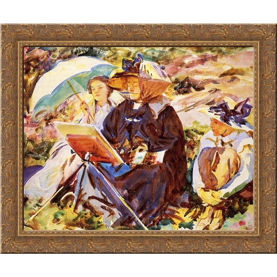 Simplon Pass: The Lesson 23x20 Gold Ornate Wood Framed Canvas Art by Sargent, John Singer