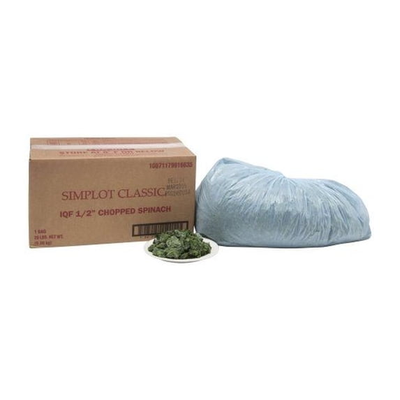 Simplot IQF Chopped Spinach - 20 lb. package, 1 package per case