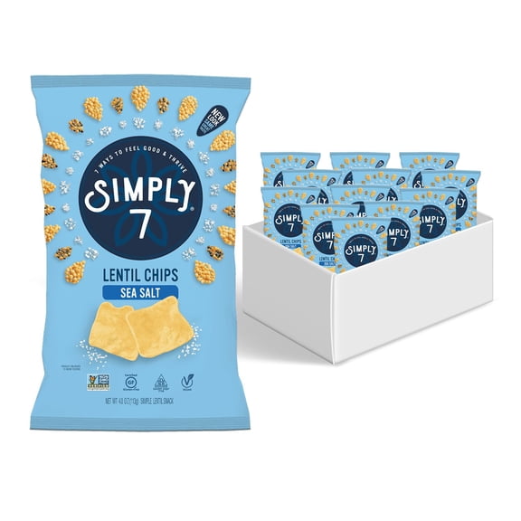 Simply 7 Lentil Chips, Sea Salt, 4-ounce Bags ( Pack of 12 )