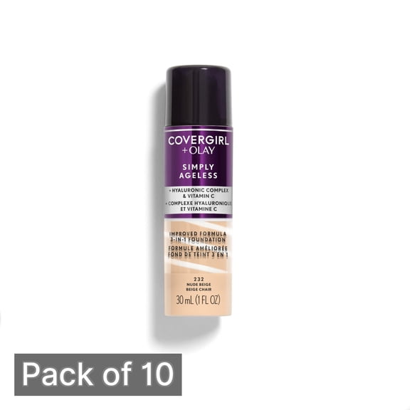 Covergirl Simply Ageless 3-in-1 Liquid Foundation 232-Nude Beige 1 fl oz (Pack of 10)