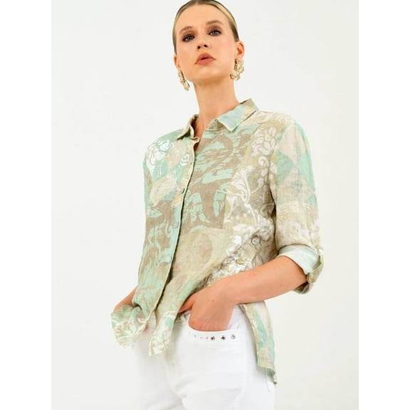 Simply Art Dolcezza: Memories & Whispers Aqua Art Long Linen Blouse