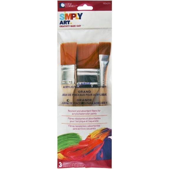 Simply Art Large Nylon Flat Brush 3/Set-3/4", 1", & 2"