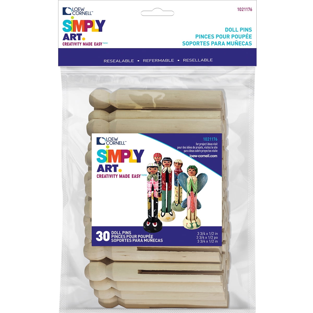 Simply Art Wood Doll PinsNatural 3.75" 30/Pkg