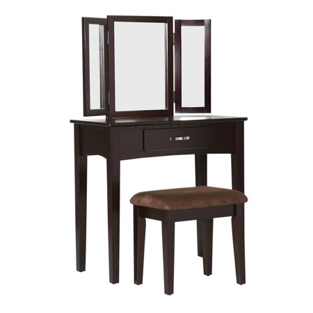 Simply Awesome Transitional Vanity Table With A Stool, Espresso Finish