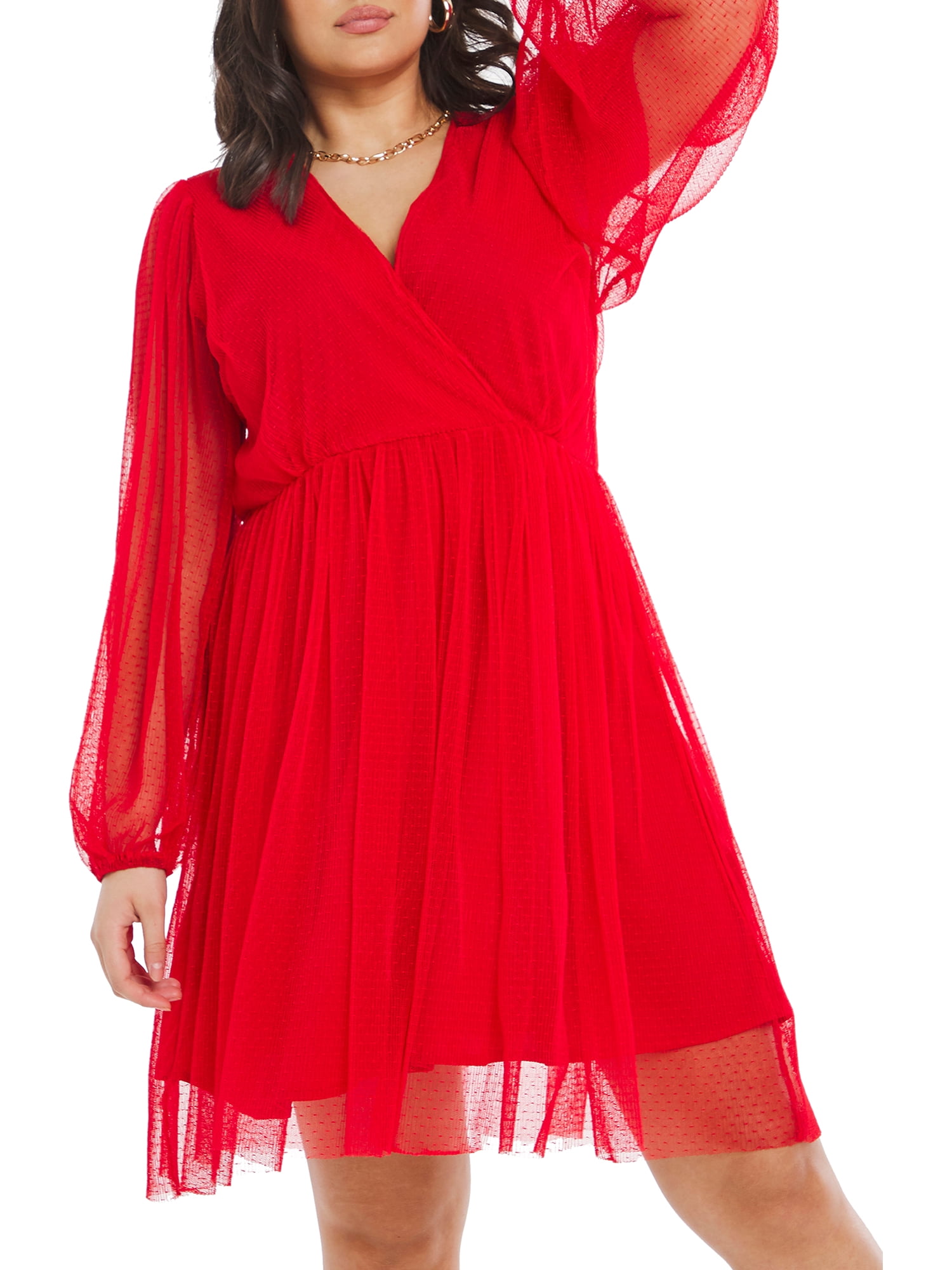 Red skater dress plus size 2025