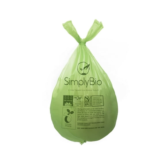 Simply Bio 1.6 Gallon Compostable Trash Bags Drawstring, Heavy Duty Extra Thick 0.6 Mil, 6.06 Liter, 50 Bags, Small Kitchen Food Scrap Waste Bag, ASTM D6400, US BPI and OK Compost Home Certified
