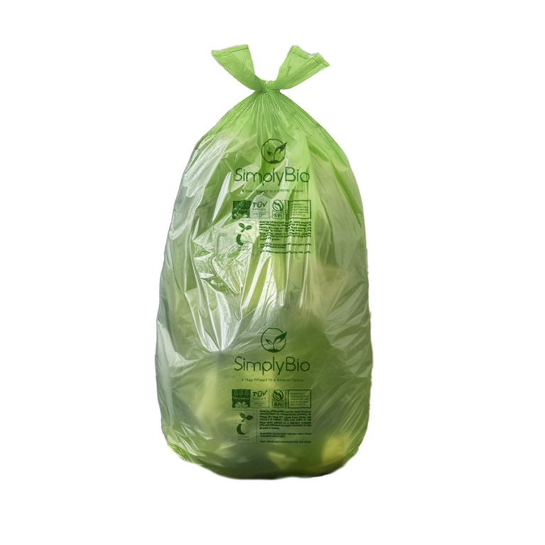 Simply Bio 13 Gallon Compostable Handle Tie Tall Kitchen Garbage Bags,  Heavy Duty Food Scrap Trash Bags Certified by BPI Meeting ASTM D6400  Standards, Eco-Friendly and Convenient, 30 Count 