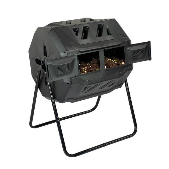 Simply Bio 43-Gallon Outdoor Compost Tumbler Bin BPA-Free Rotating Compost Bin for Garden, Kitchen and Yard Waste, Outdoor Compost Bin Tumbler, Dual Chamber, Black, Weather-Resistant
