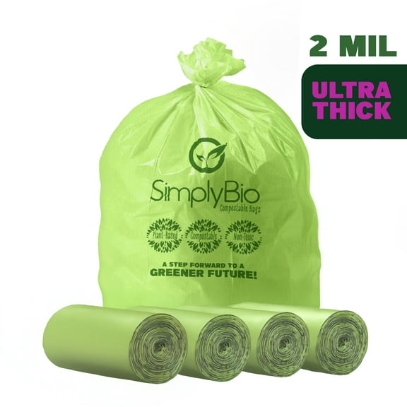 Simply Bio 56-60 Gallon Compostable Trash Bags Liners Flat-Top, Heavy Duty Extra Thick 2 Mil, 227.12 Liter, 80 Bags, Lawn, Yard, and Restaurant Use, ASTM D6400, US BPI, OK Compost Home Certified