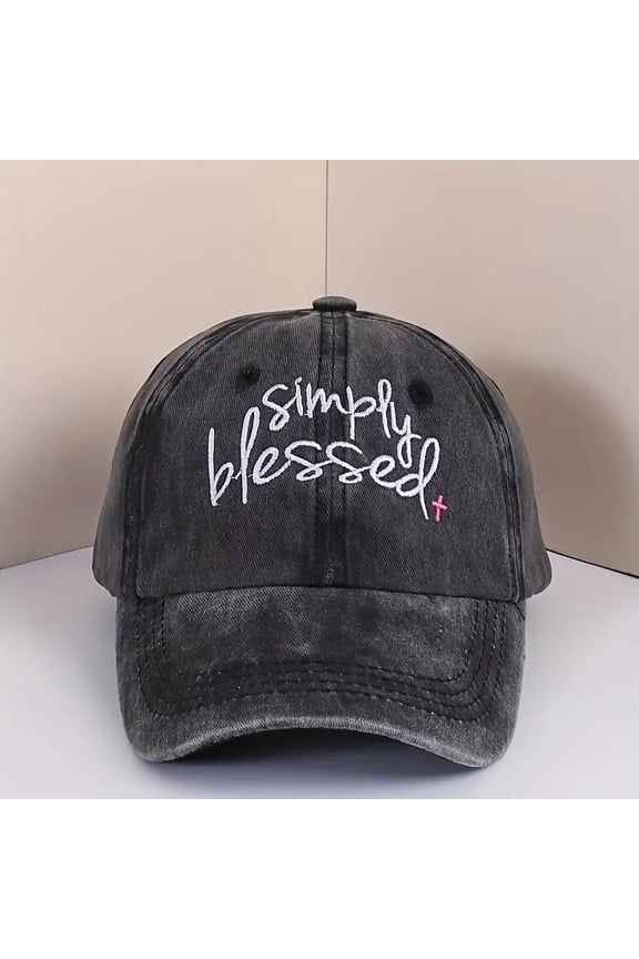 Simply Blessed Embroidery Baseball Cap Washed Distressed Solid Color Dad Hats Adjustable Sun Hats For Women & Men