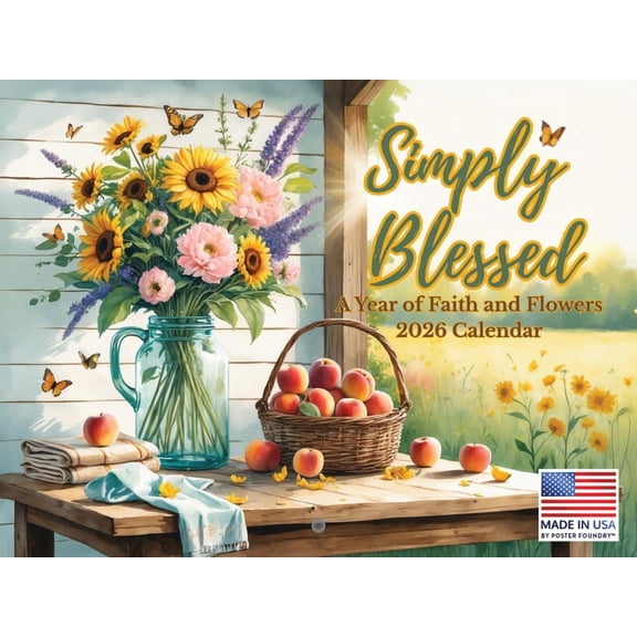 Simply Blessed Inspirational Calendar 2026 Faith Flowers Monthly Religious Gifts For Women Wall Calender 12 Month | American Made In The USA