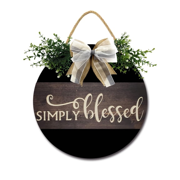Simply Blessed Sign Farmhouse Wood Sign Front Porch Decor Rustic Wooden Sign Wall Decor Hanging Wooden Decorations with Bow-Knot for Home Porch Wall Door, 11 x 11 inch