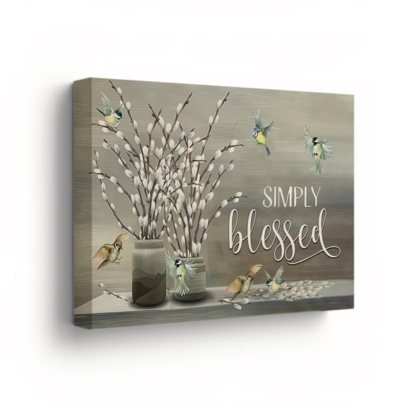 ZB Canvas Simply Blessed 1 x 12 Framed Nature-Inspired Floral and Bird Canvas Art Prints
