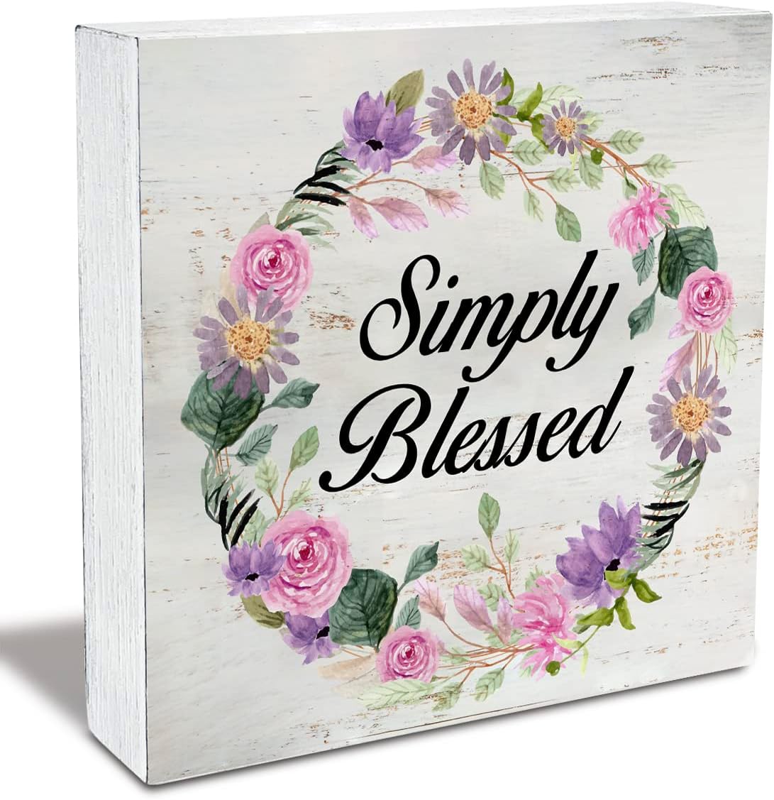 Simply Blessed Wood Box Sign Rustic Floral Wooden Box Sign Farmhouse ...
