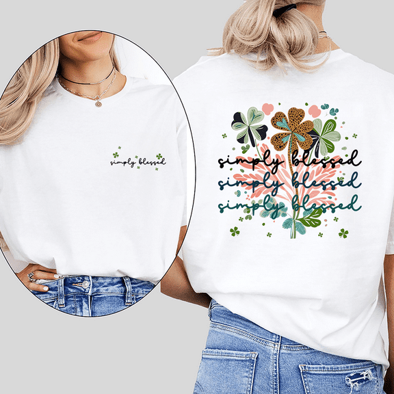 Simply Blissed Lettering Print Tshirts Positive Lucky Graphic Tees Casual Short Sleeve Tops Streetwear Cotton Shirts for Daily Outfits White,S