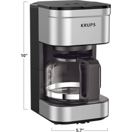 Simply Brew Compact 5 Cup Coffee Maker: Stainless Steel Design, Pause & Brew, Keep Warm, Reusable Filter, Drip-Free Carafe