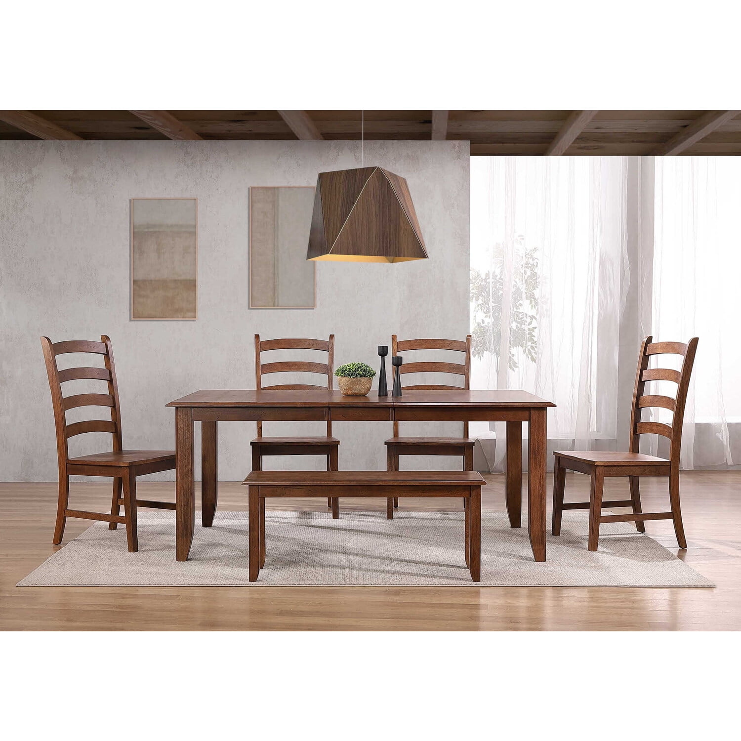 Brown Wood 6-Piece Extendable Dining Set with Bench