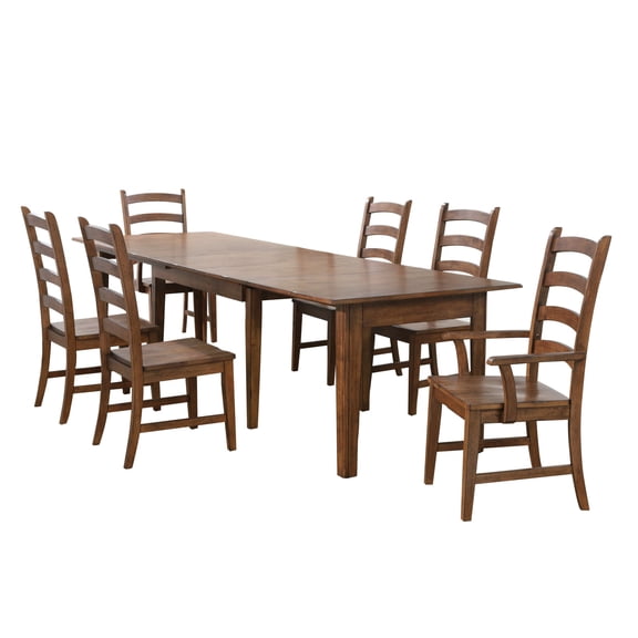 Simply Brook 7-PC Farmhouse 62-134" Expanding Dining Table Set Amish Brown Wood