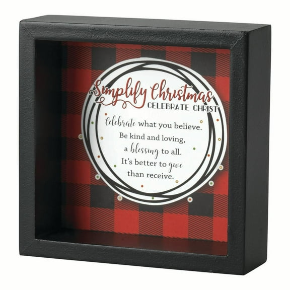 Simply Celebrate Buffalo Plaid Red Black 5 x 5 MDF Decorative Tabletop Sign