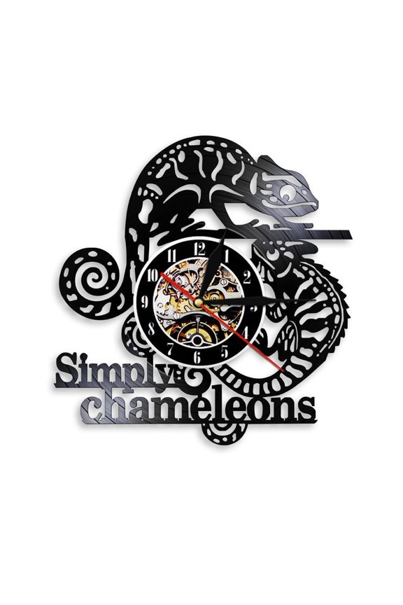 Simply Chameleons Wall Art Wall Decor Modern Wall Clock Reptile Gift Gecko Vinyl Record Clock Lizard Decorative AnimaL Clock Without LED